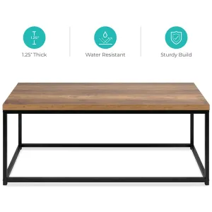 44in Modern Industrial Rectangular Wood Grain Coffee Table w/ Metal Frame