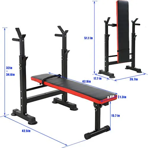 Adjustable Weight Bench Workout Bench for Full Body Exercise Olympic Weight Bench Folding Barbell Rack Stand
