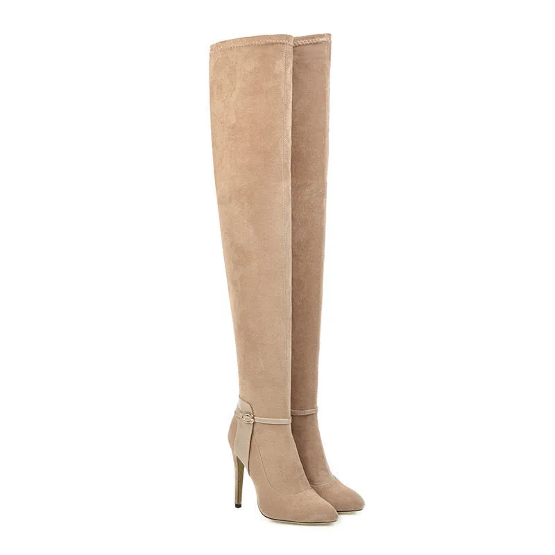 Autumn And Winter Pointed Ultra-Fine High Heel Elastic Velvet Knee High Boots