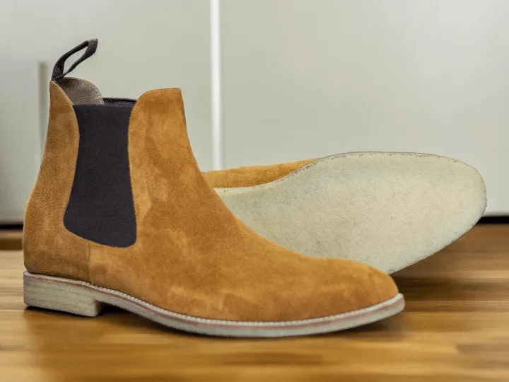 Awesome Handmade Men's Camel Color Suede Chelsea Boots, Men Ankle Boots, Men Designer Boots