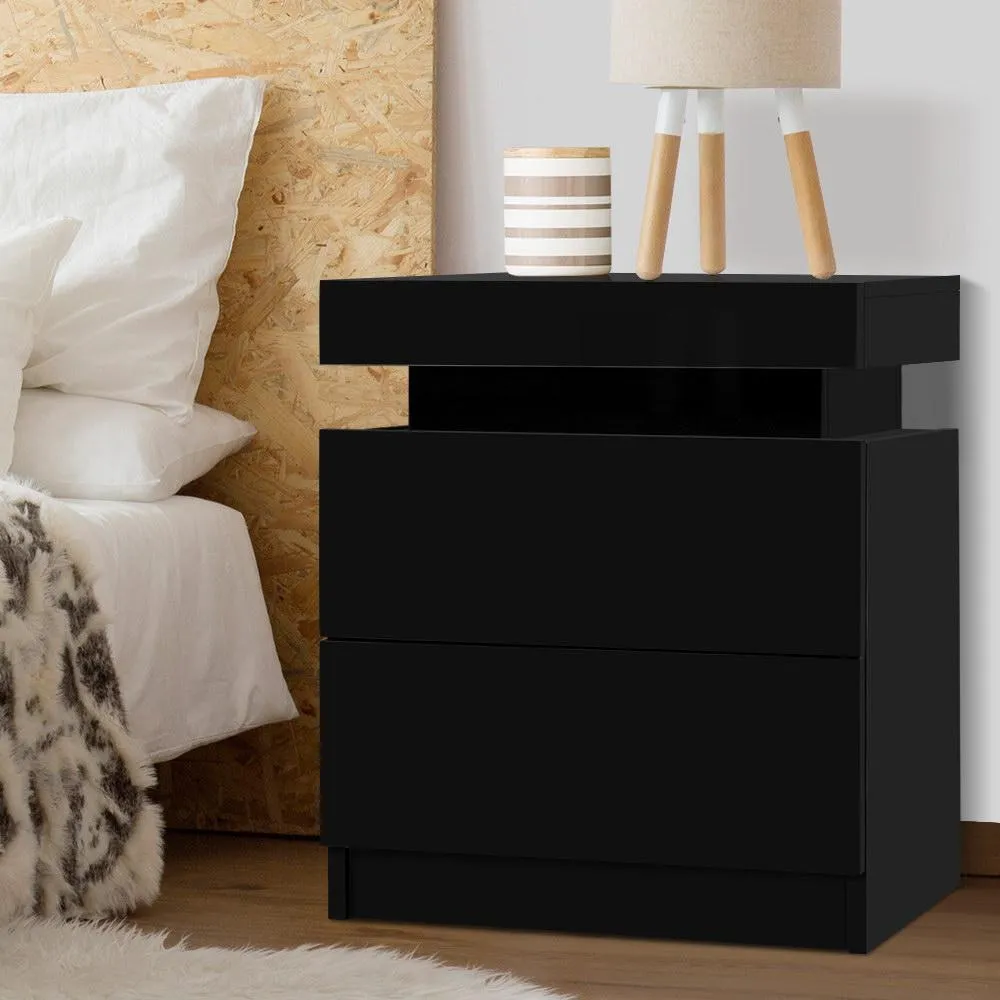 Bedside Table With 2 Drawers & Top Chest Black
