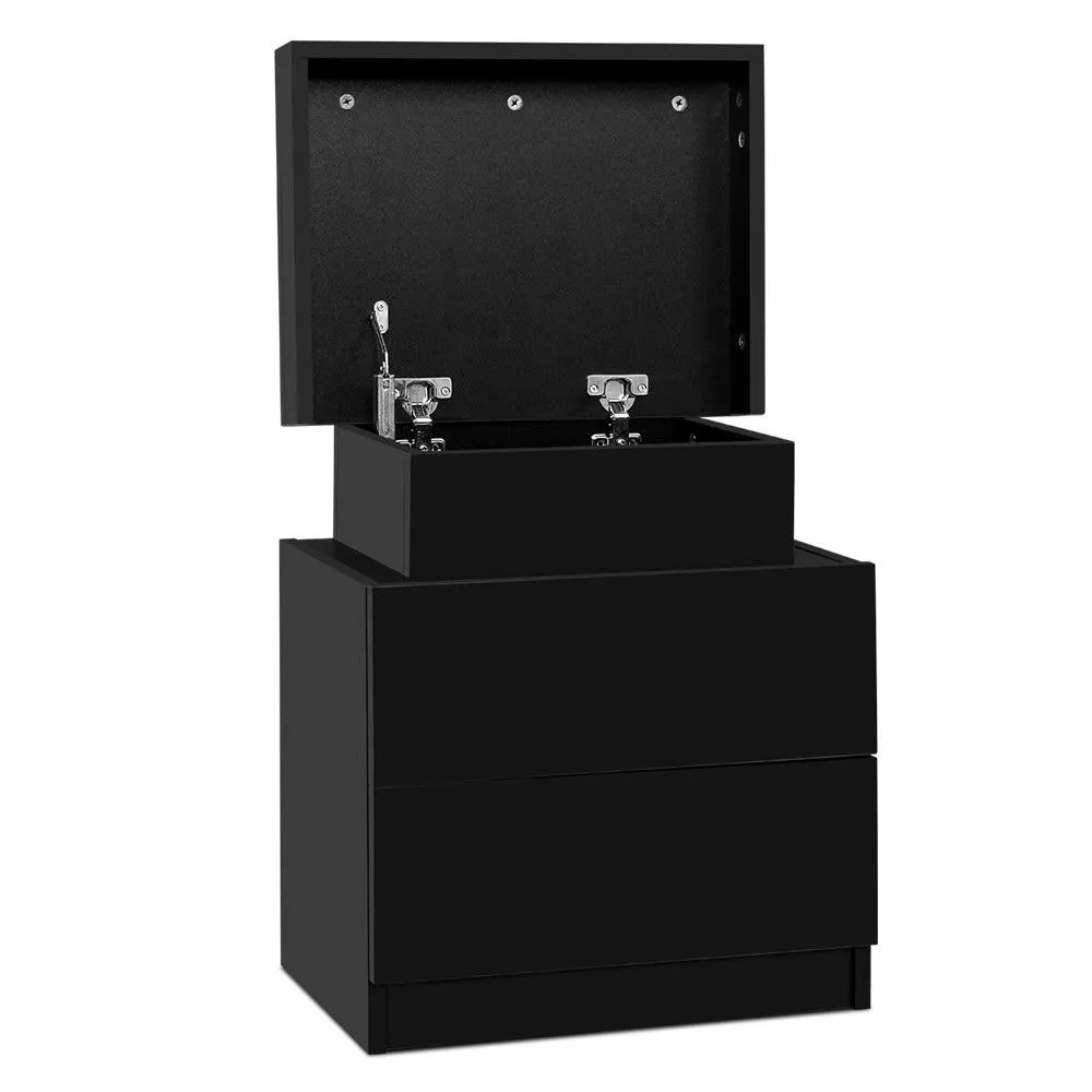 Bedside Table With 2 Drawers & Top Chest Black