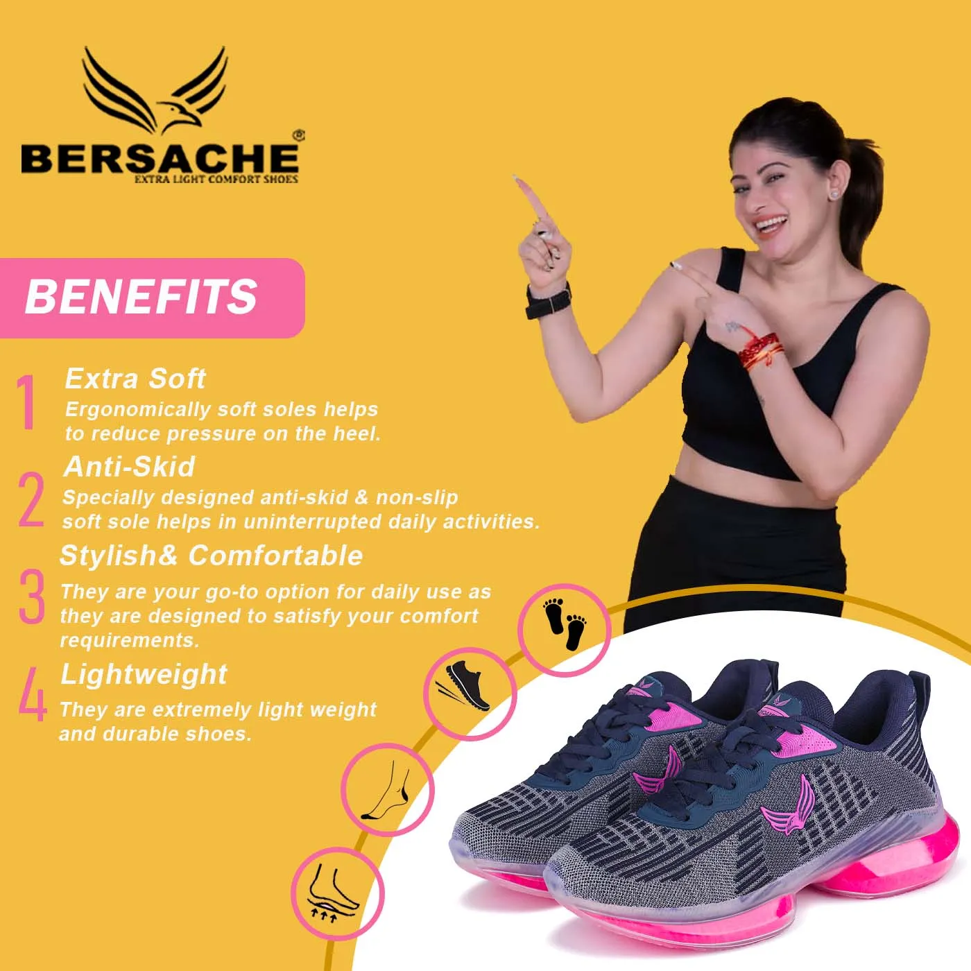Bersache Sneaker, Loafers ,Casual With Extra Comfort Sneakers For Women (9147-Navy Blue)