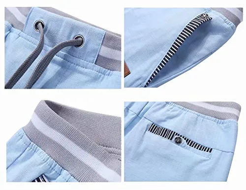 Big Boy's Casual Shorts Summer Cotton Classic Fit Drawstring Elastic Waist Beach Shorts with Pockets - Blue - Tag XL
