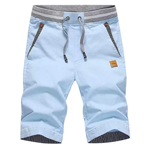 Big Boy's Casual Shorts Summer Cotton Classic Fit Drawstring Elastic Waist Beach Shorts with Pockets - Blue - Tag XL