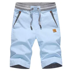 Big Boy's Casual Shorts Summer Cotton Classic Fit Drawstring Elastic Waist Beach Shorts with Pockets - Blue - Tag XL