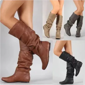 Chic Round Toe Slip On Boots for Women – High-Cylinder, Non-Slip, Wear-Resistant Design, Sizes 35-43