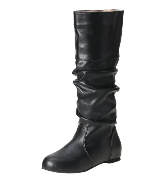 Chic Round Toe Slip On Boots for Women – High-Cylinder, Non-Slip, Wear-Resistant Design, Sizes 35-43