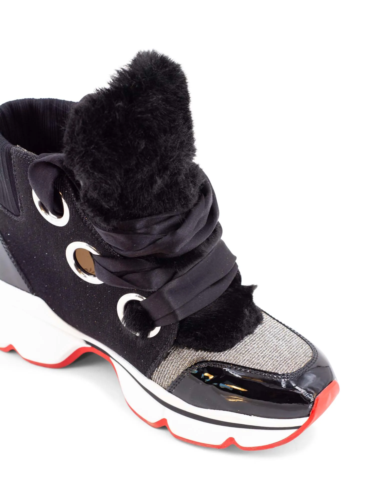 Christian Louboutin Leather Fur Marellaski High Sneaker Boots Black