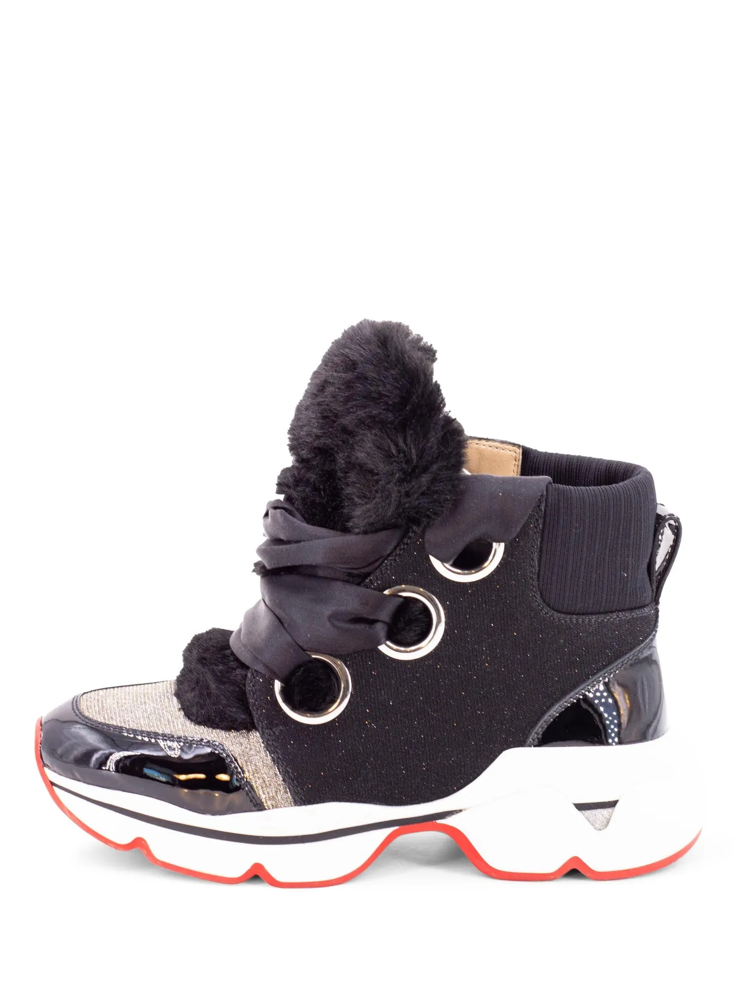 Christian Louboutin Leather Fur Marellaski High Sneaker Boots Black
