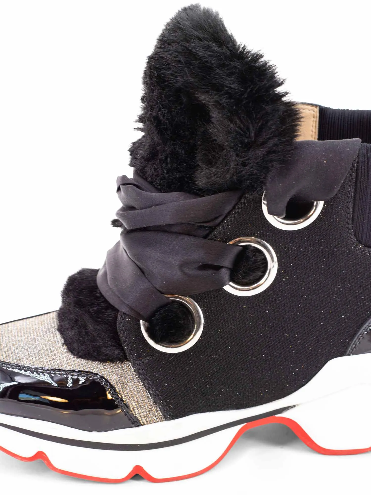 Christian Louboutin Leather Fur Marellaski High Sneaker Boots Black