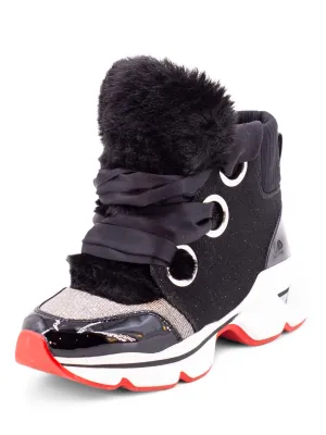 Christian Louboutin Leather Fur Marellaski High Sneaker Boots Black