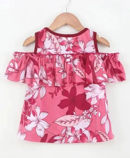 Cold Shoulder Frock Style Floral Printed Top