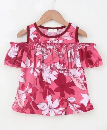 Cold Shoulder Frock Style Floral Printed Top