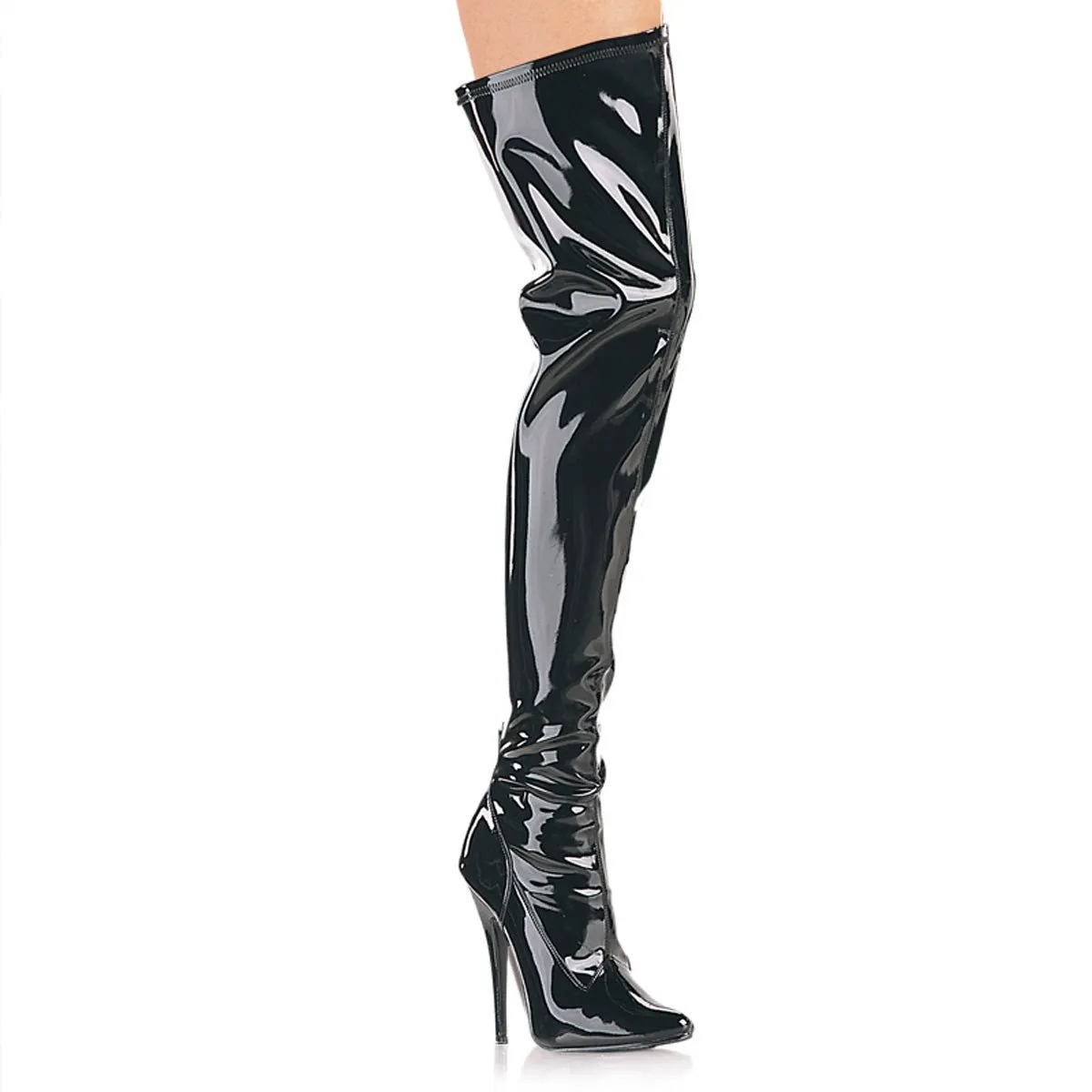 Devious Domina 3000 Womens 6 Inch Heel, Stretch Fit, Single Sole Thigh Length Boots