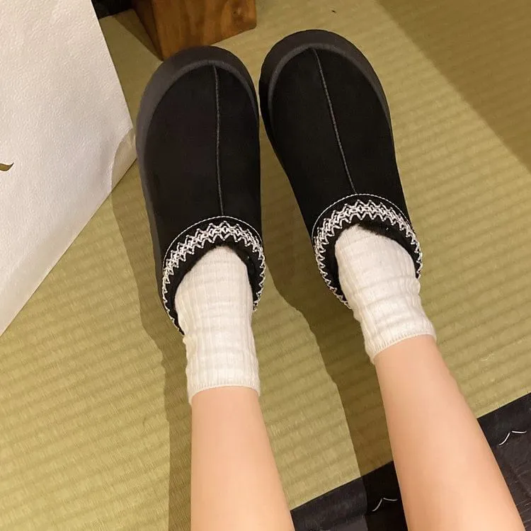 Embroidered Trim Platform Ankle Snow Boots