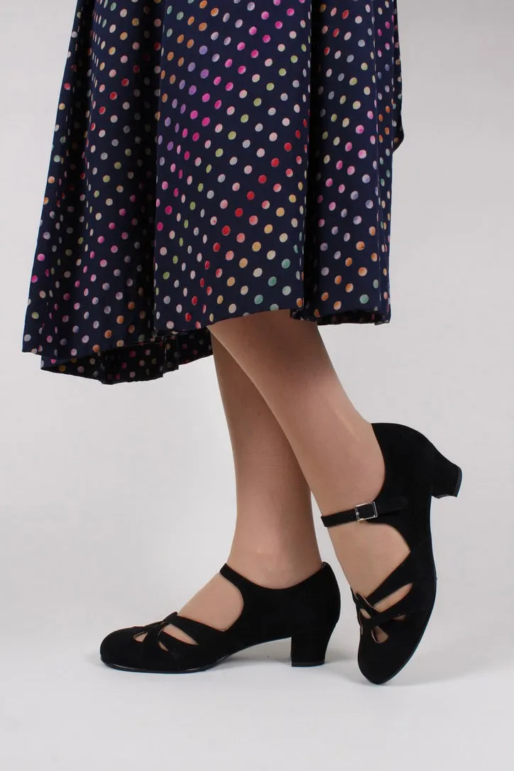Everyday 1930s /1940s style suede sandals - Black - Ida