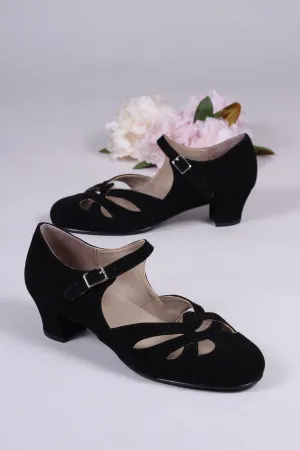 Everyday 1930s /1940s style suede sandals - Black - Ida