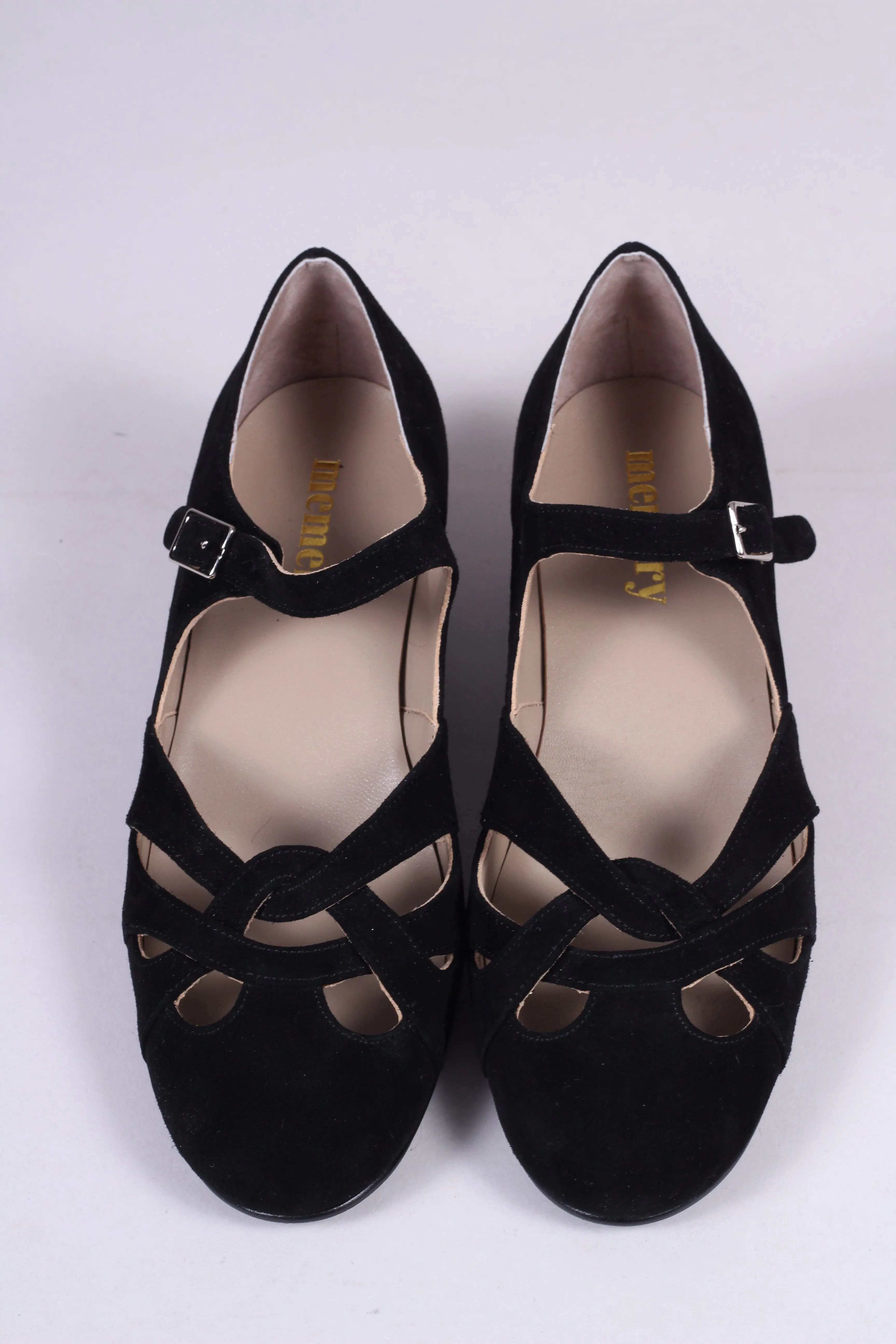 Everyday 1930s /1940s style suede sandals - Black - Ida