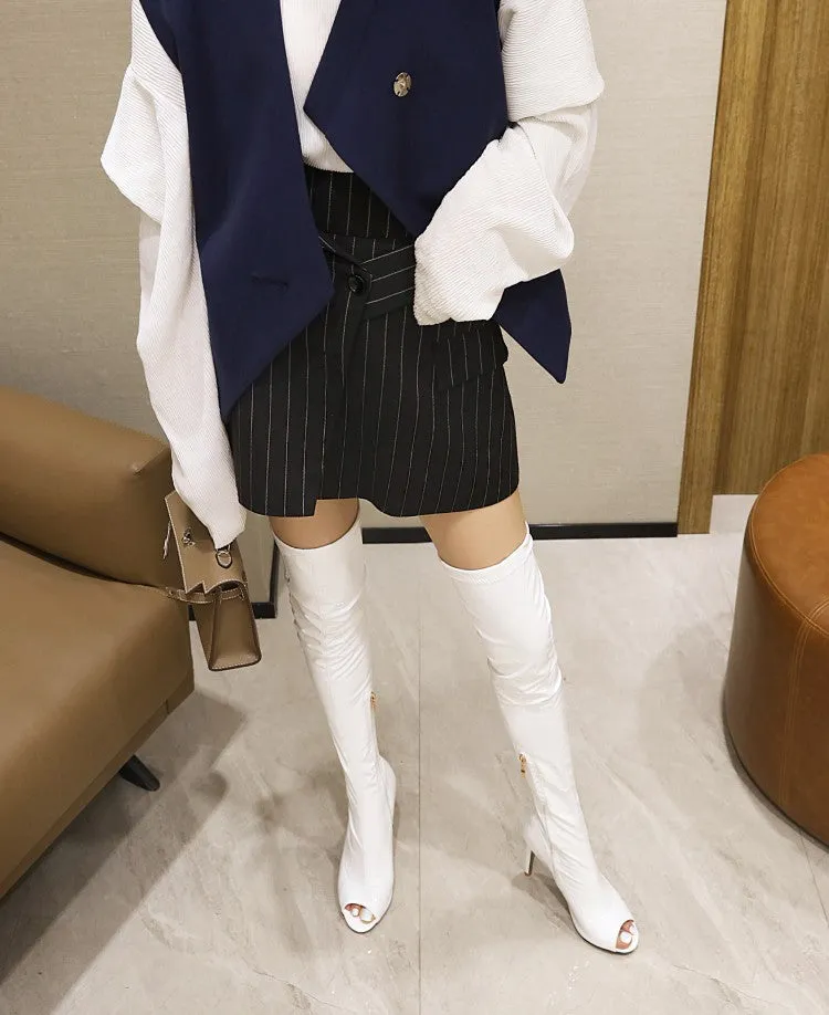 Fish Mouth High Thin Heel Side Zipper Women's Large Over Knee Boots