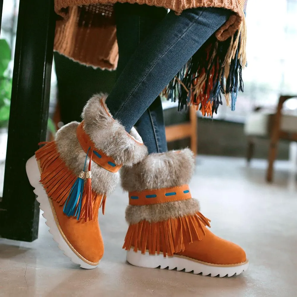 Flat Fringe Suede Round Toe Ankle Boots