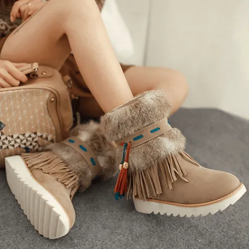 Flat Fringe Suede Round Toe Ankle Boots