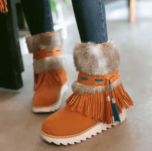 Flat Fringe Suede Round Toe Ankle Boots