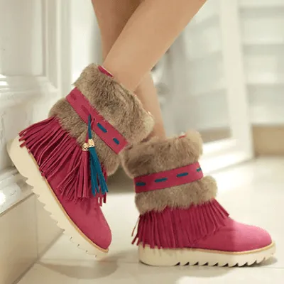 Flat Fringe Suede Round Toe Ankle Boots