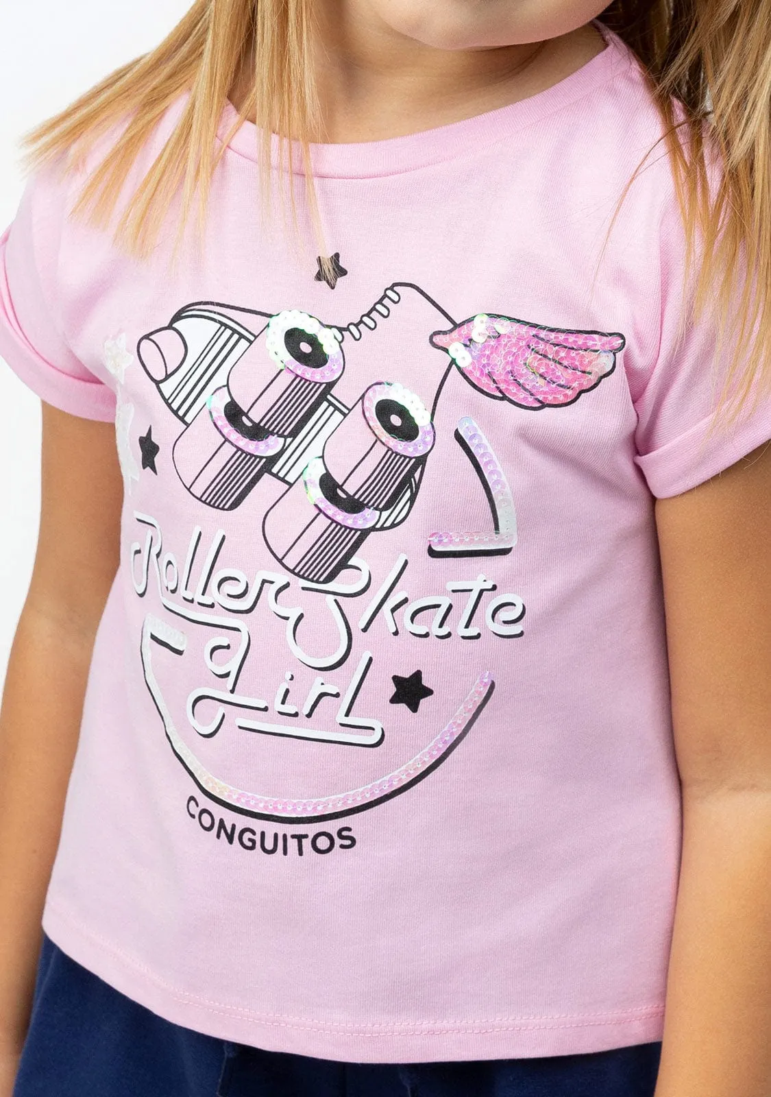 Girl's Pink Roller Sequins T-shirt