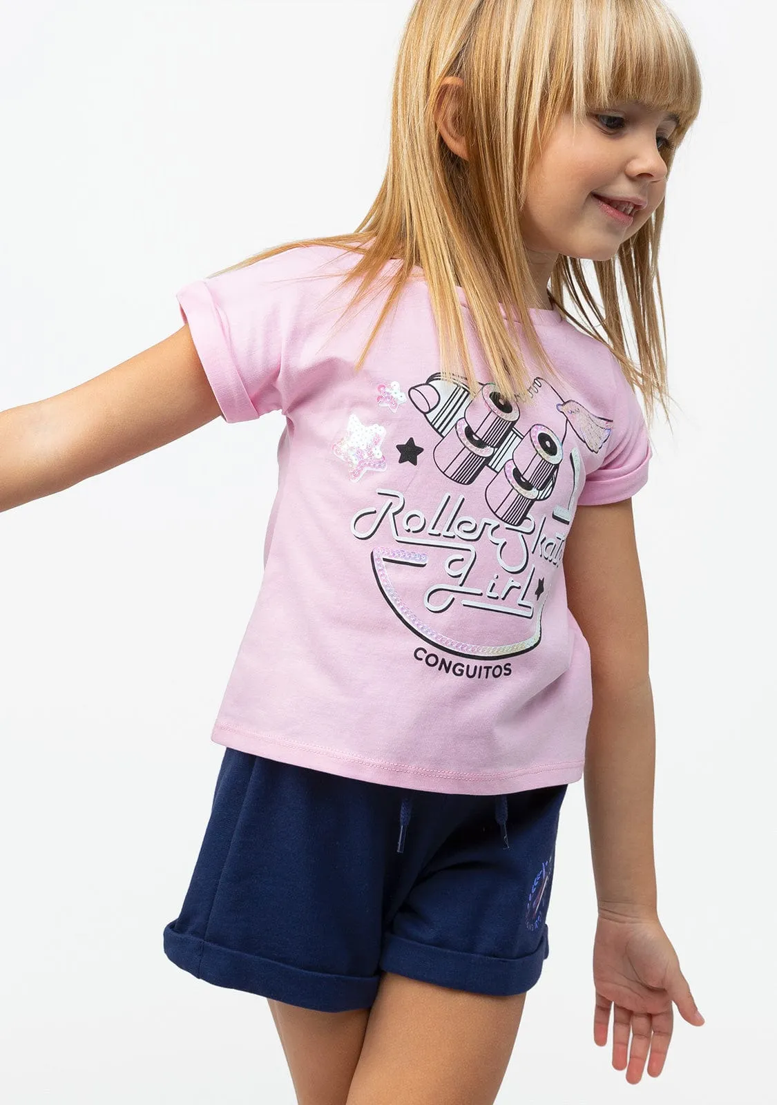Girl's Pink Roller Sequins T-shirt