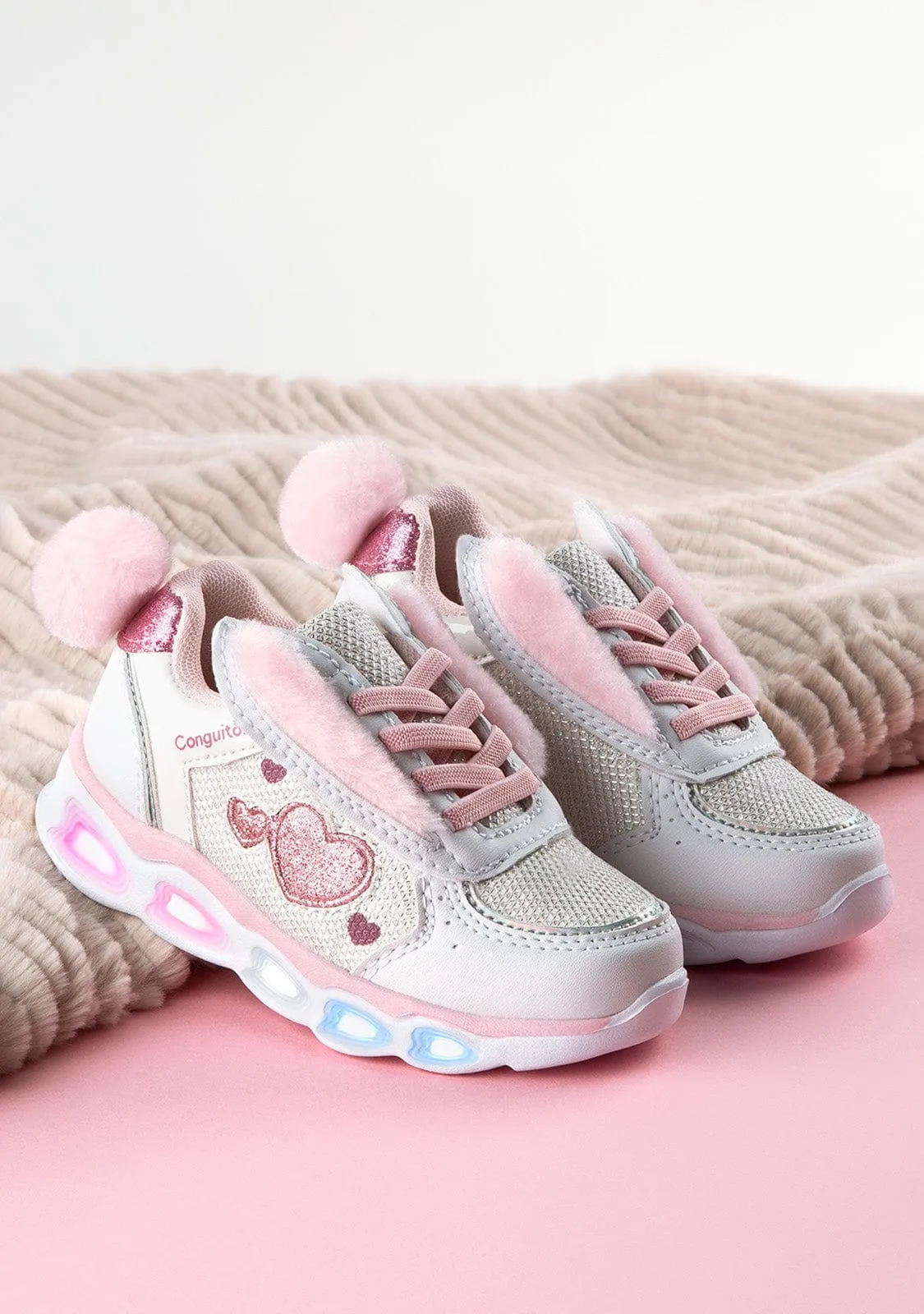 Girl's Pink With Lights Bunny Sneakers