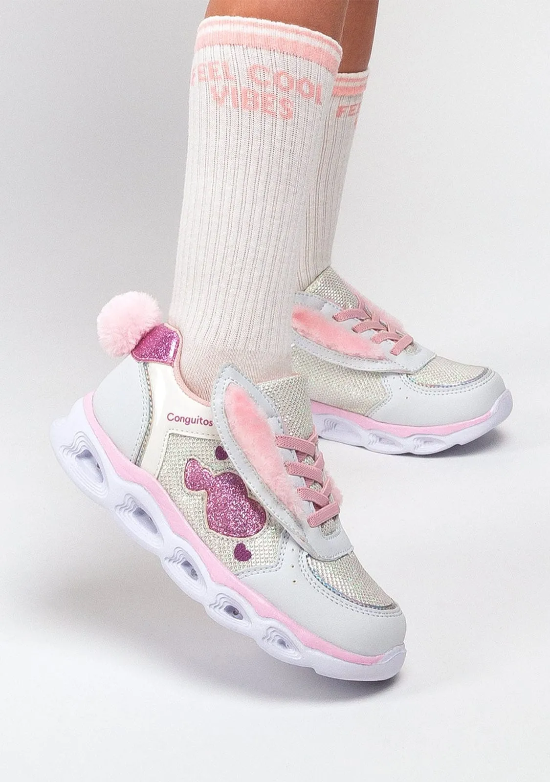 Girl's Pink With Lights Bunny Sneakers