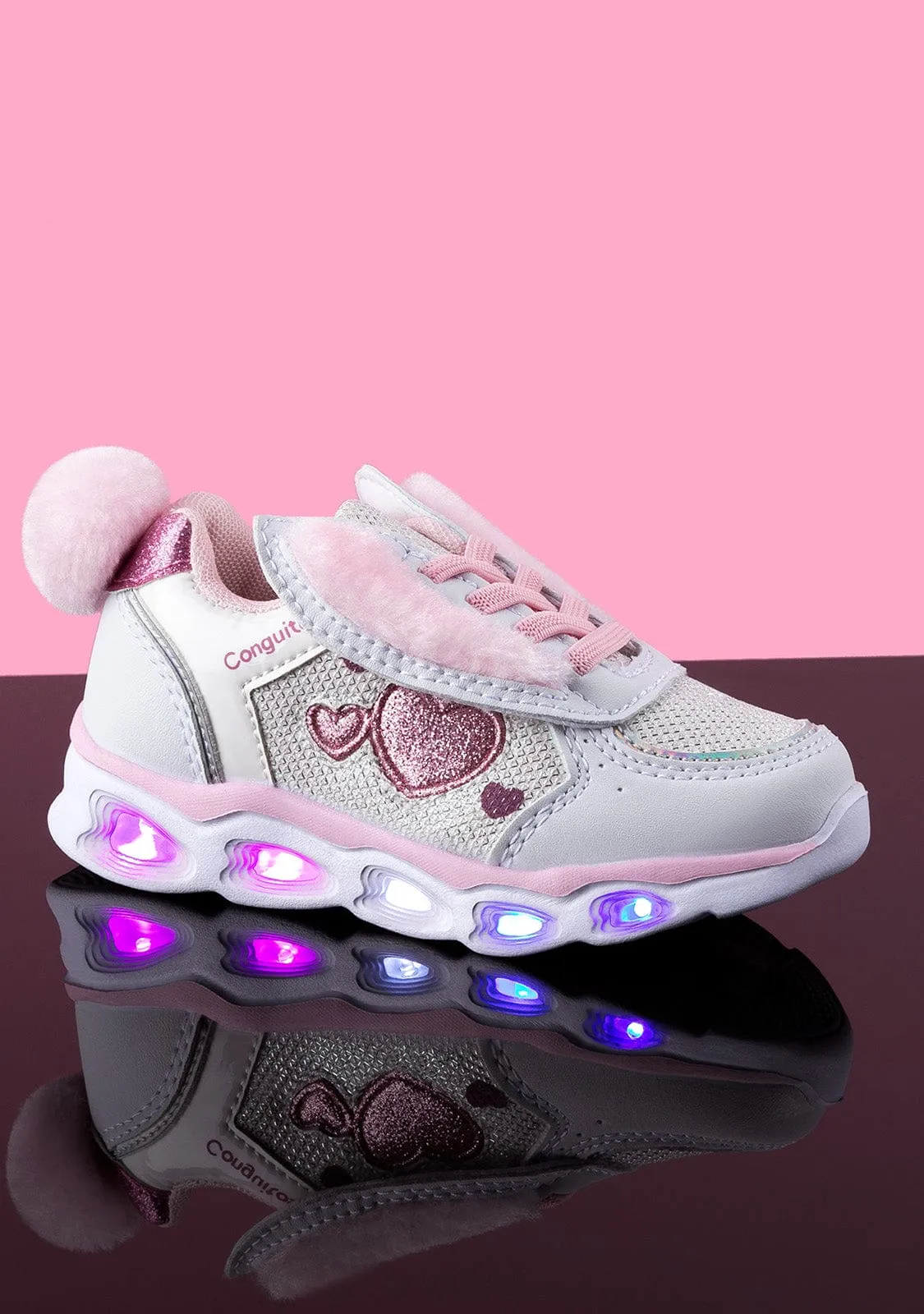 Girl's Pink With Lights Bunny Sneakers