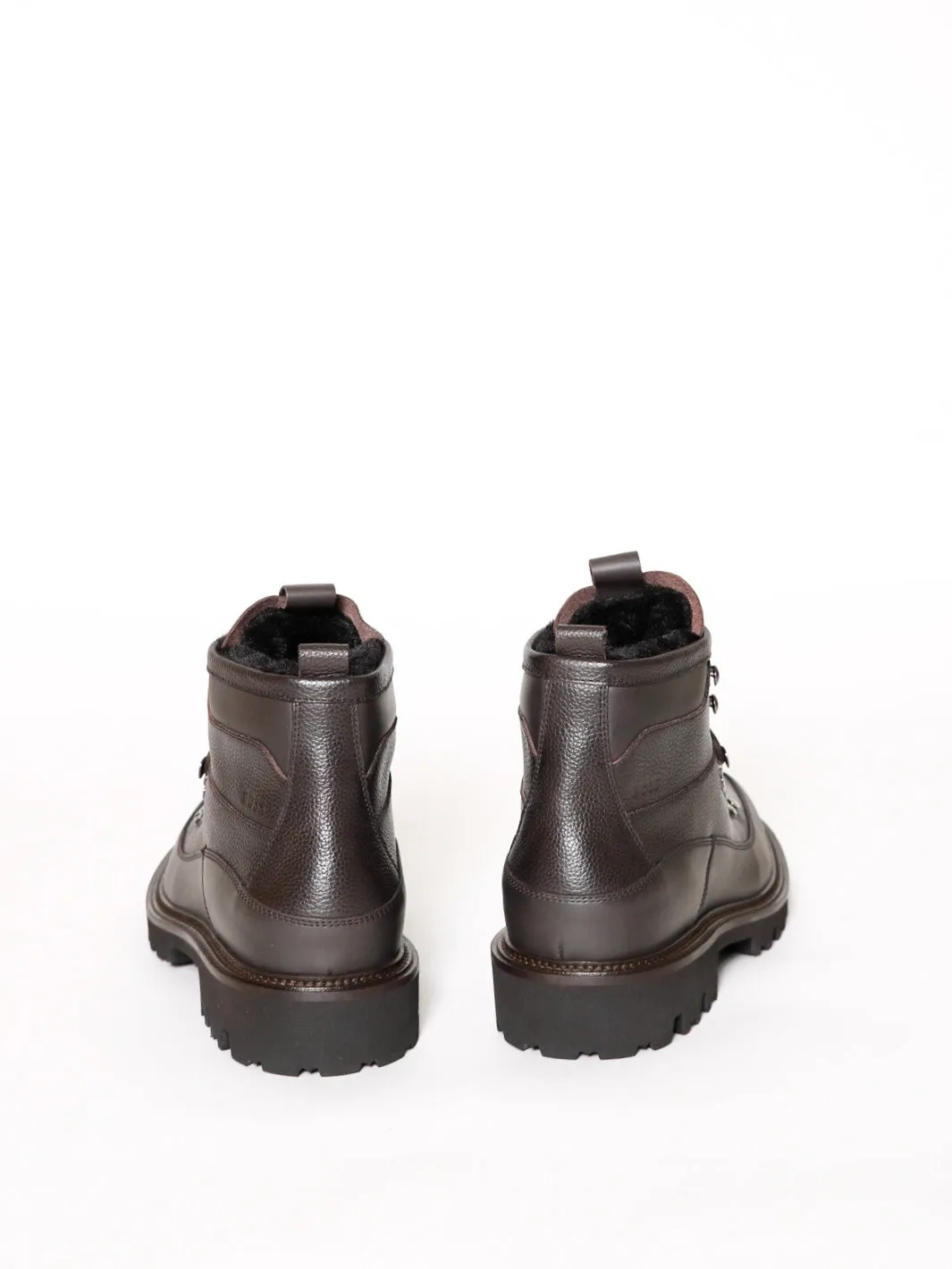 GRAINED-LEATHER LACE-UP BOOTS Brun