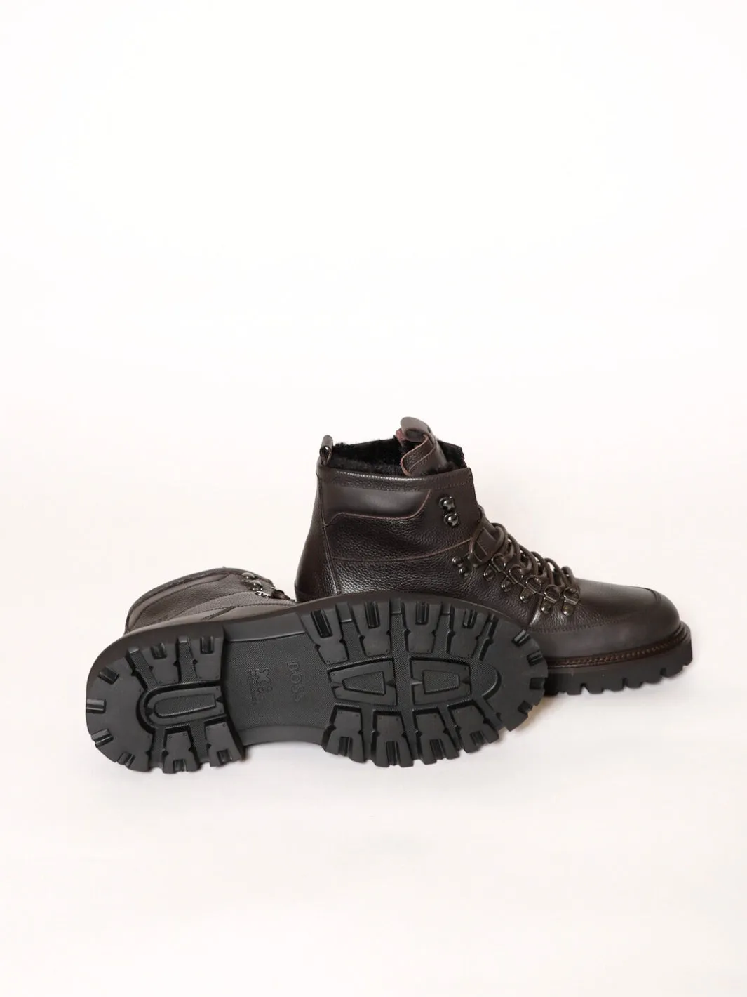 GRAINED-LEATHER LACE-UP BOOTS Brun
