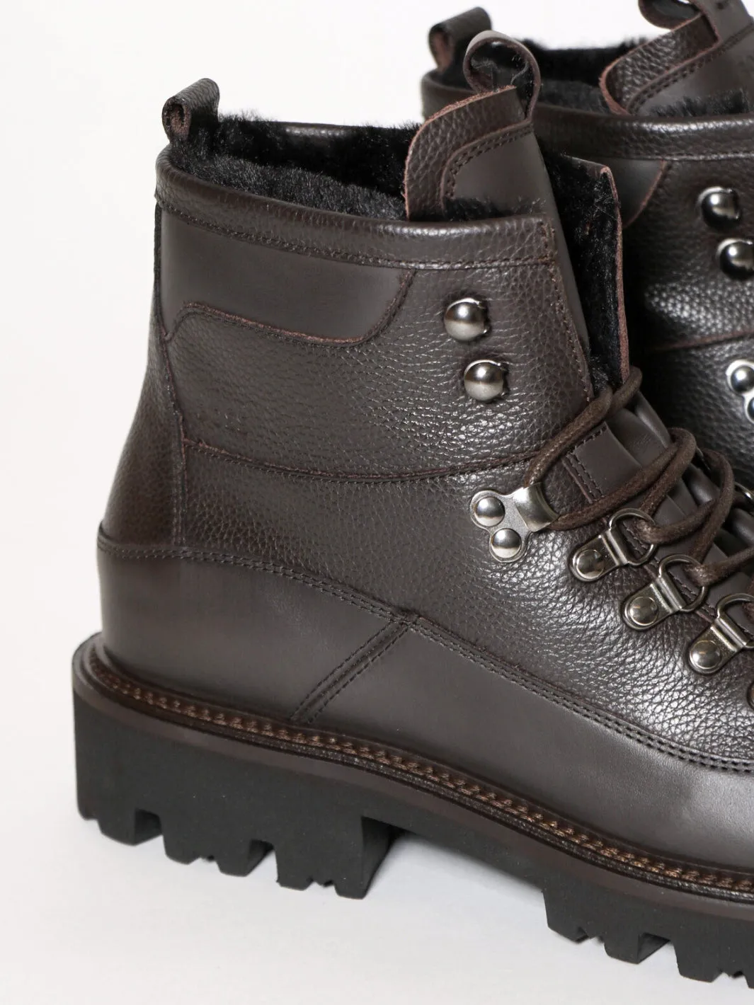 GRAINED-LEATHER LACE-UP BOOTS Brun