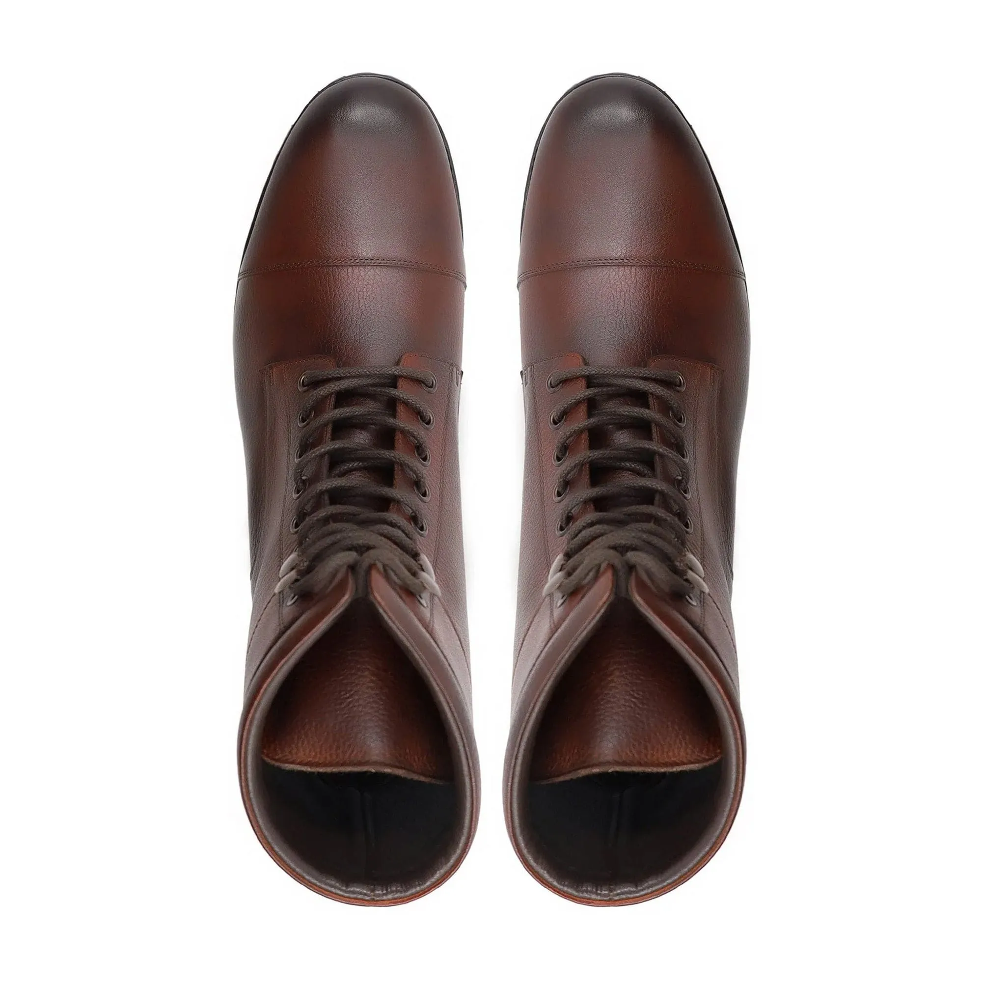 Handmade Custom Burnished Oxblood Pebble Grain Leather Boots For Men