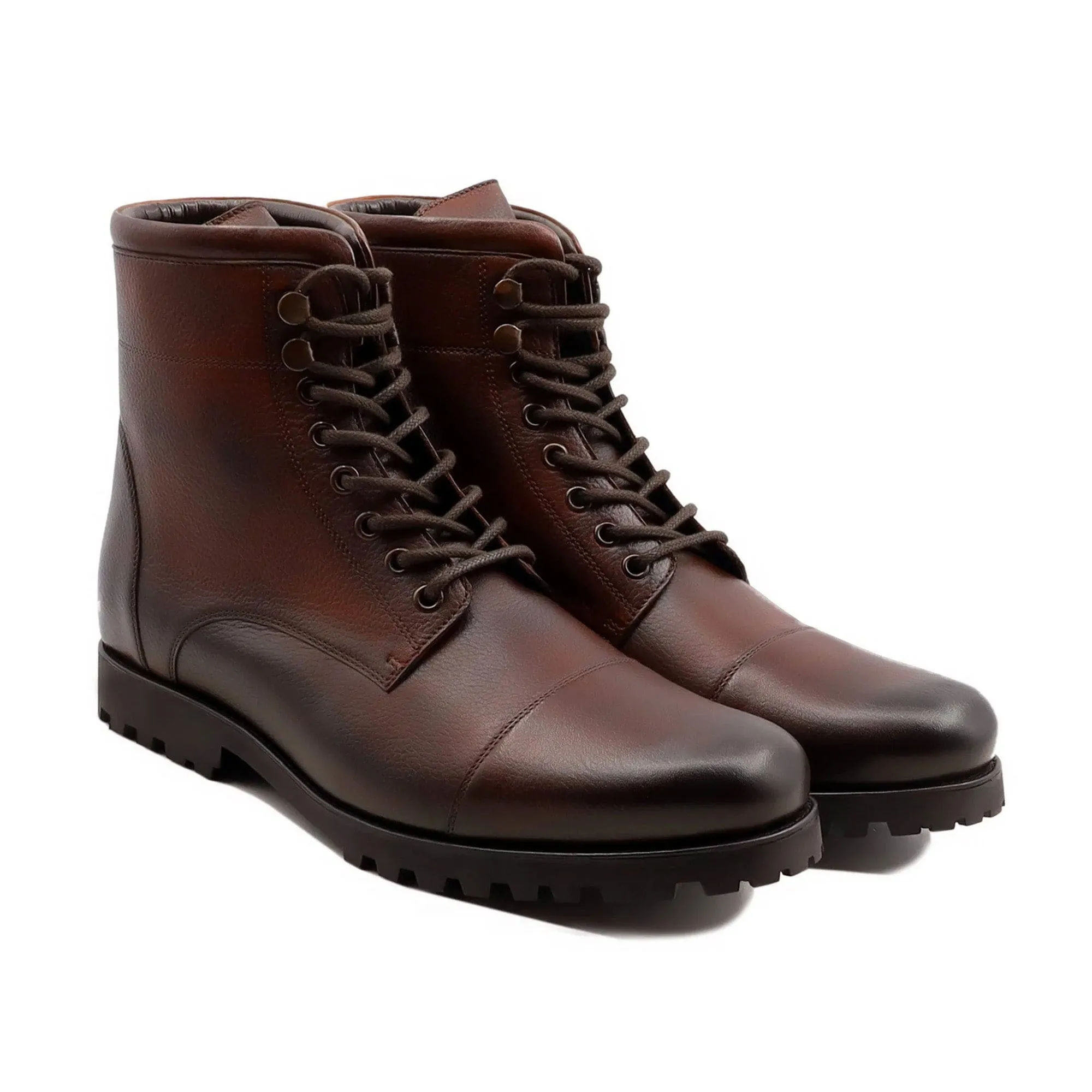 Handmade Custom Burnished Oxblood Pebble Grain Leather Boots For Men