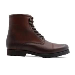 Handmade Custom Burnished Oxblood Pebble Grain Leather Boots For Men