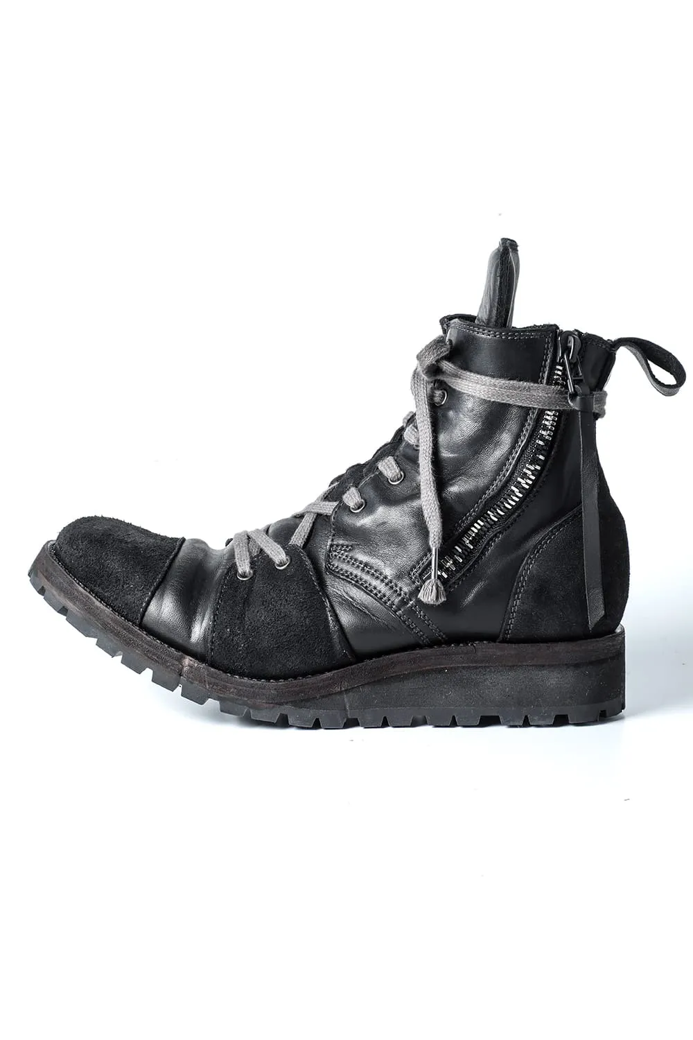 Horse Leather Lace-Up Sneaker Boots   Black