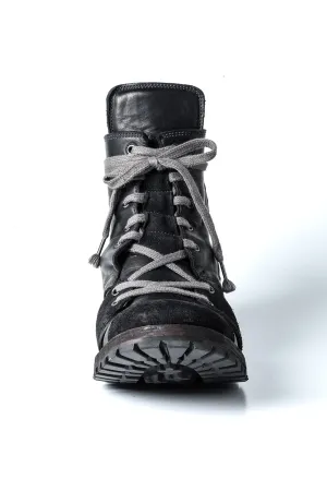 Horse Leather Lace-Up Sneaker Boots   Black