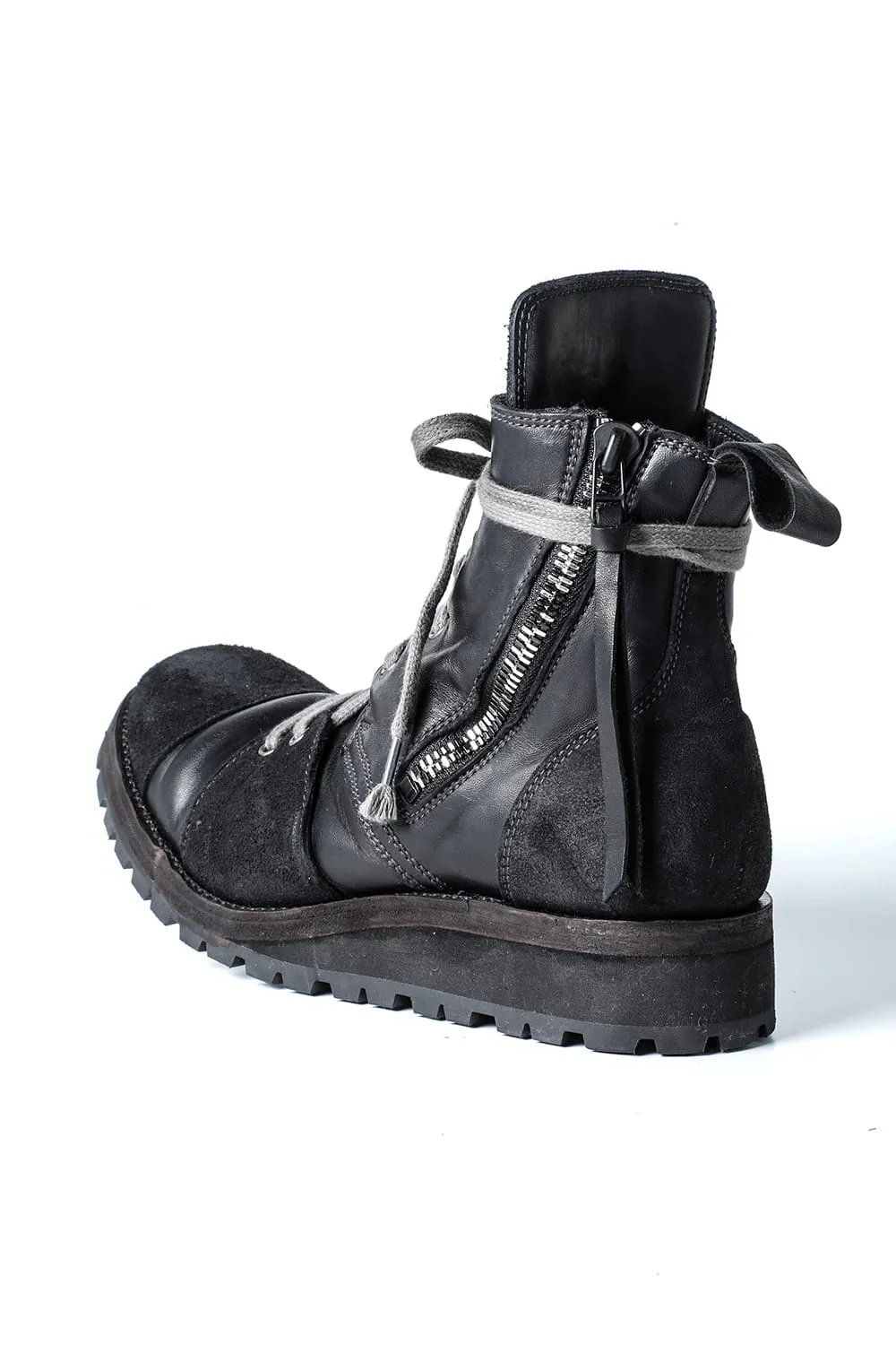 Horse Leather Lace-Up Sneaker Boots   Black