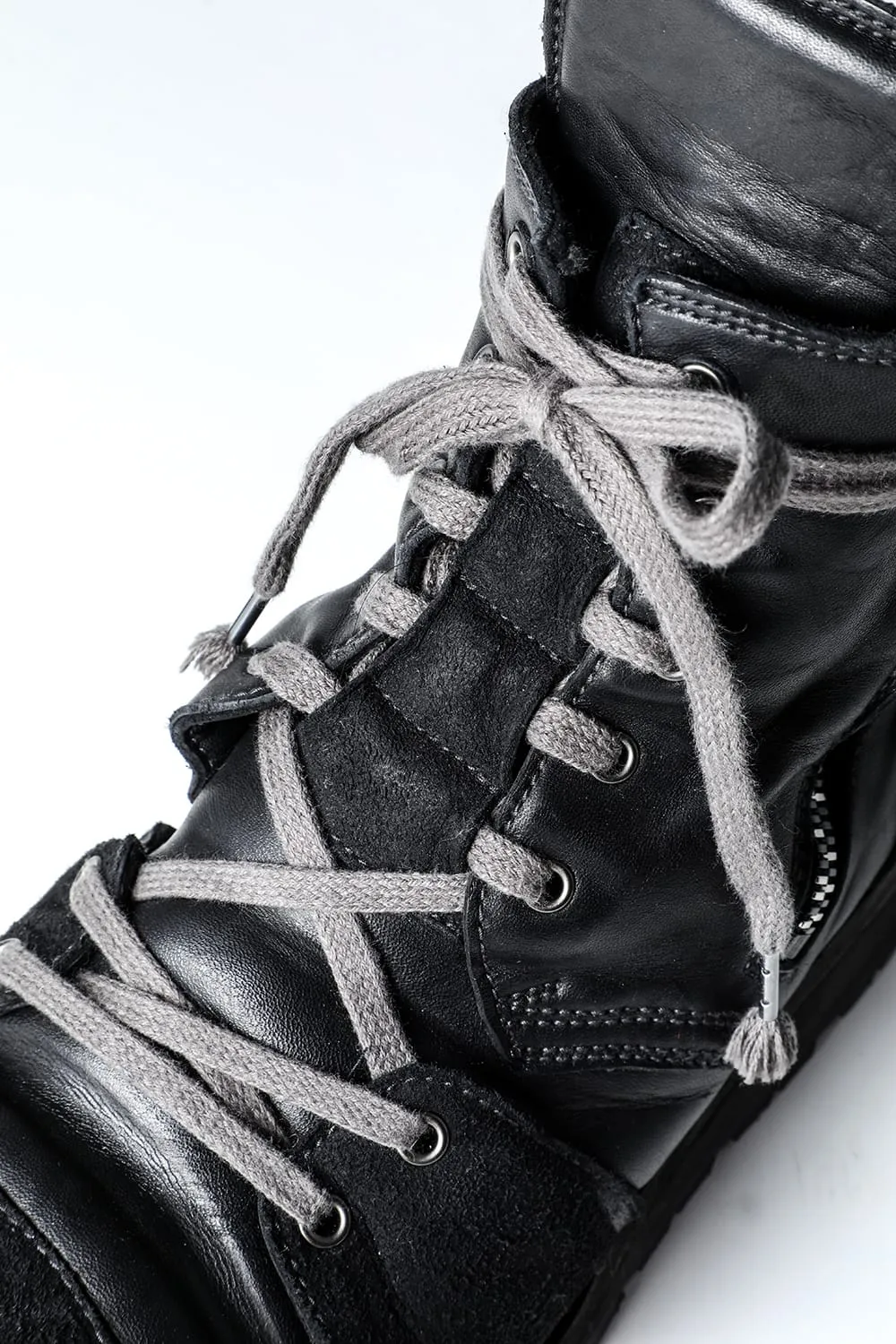 Horse Leather Lace-Up Sneaker Boots   Black