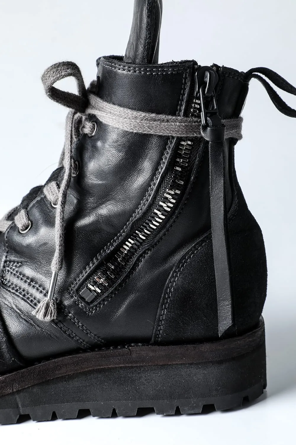 Horse Leather Lace-Up Sneaker Boots   Black