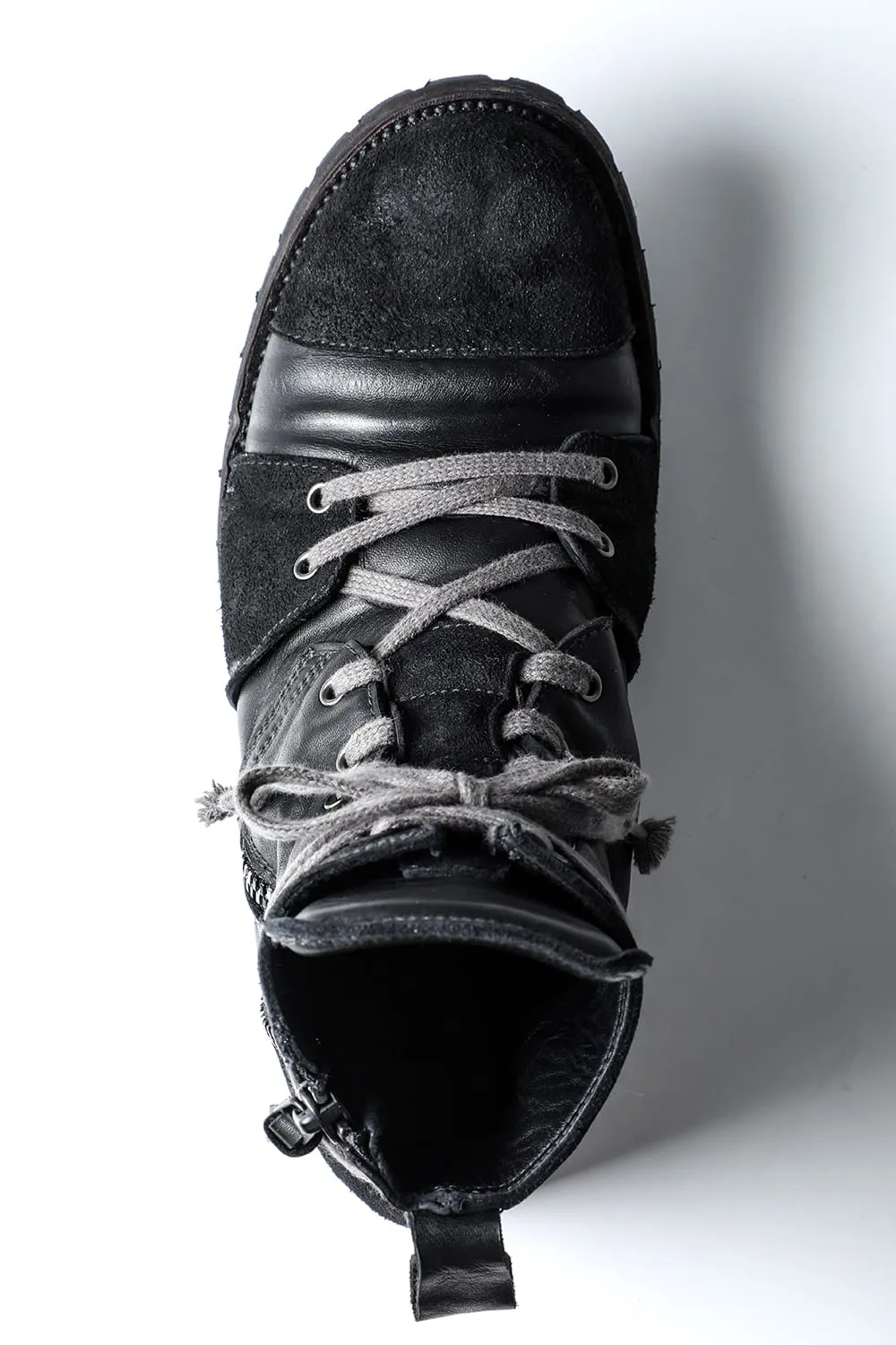 Horse Leather Lace-Up Sneaker Boots   Black