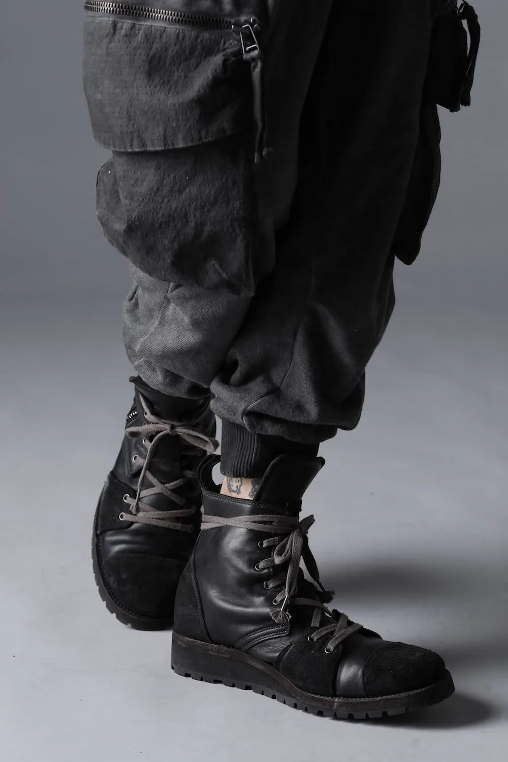 Horse Leather Lace-Up Sneaker Boots   Black
