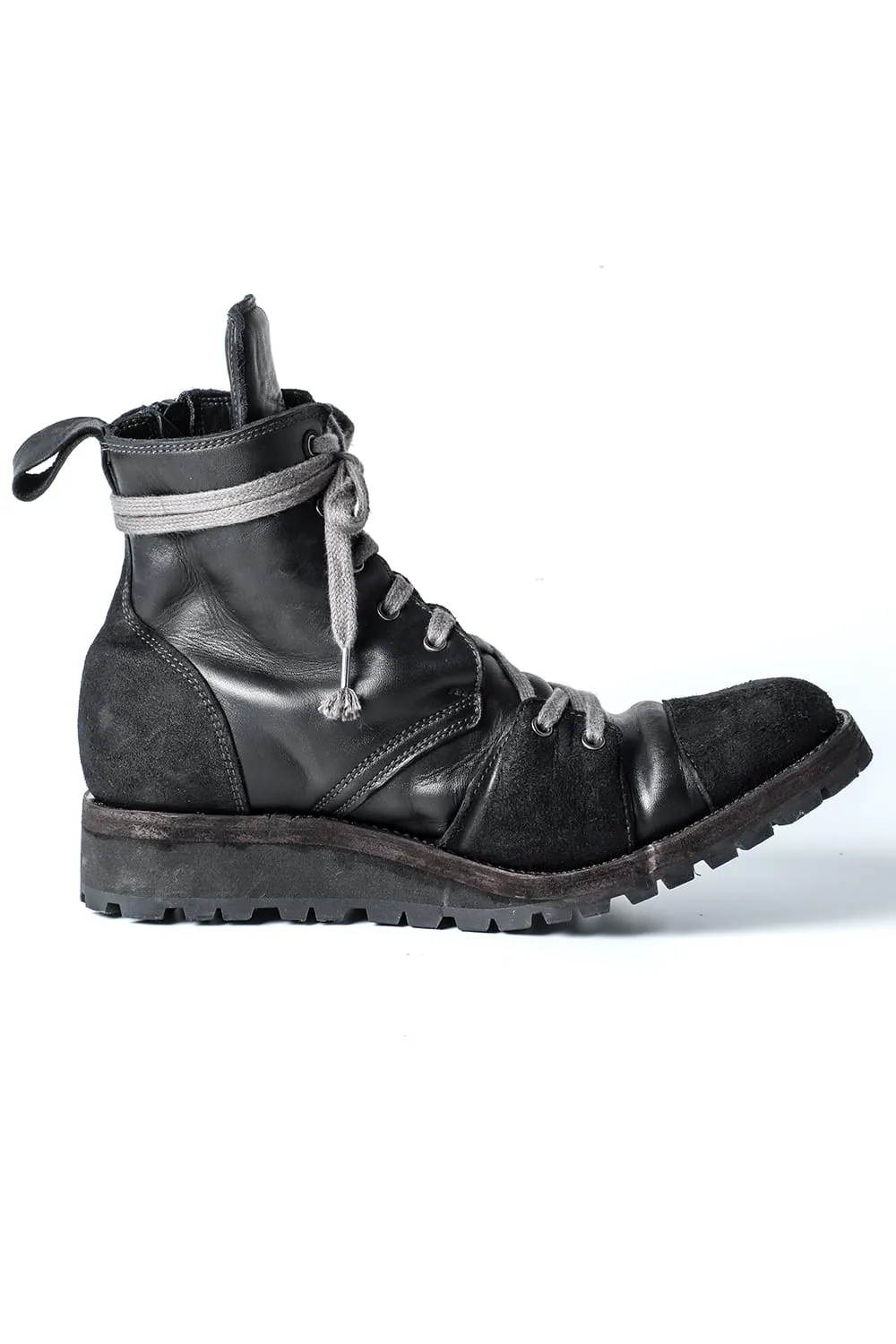 Horse Leather Lace-Up Sneaker Boots   Black