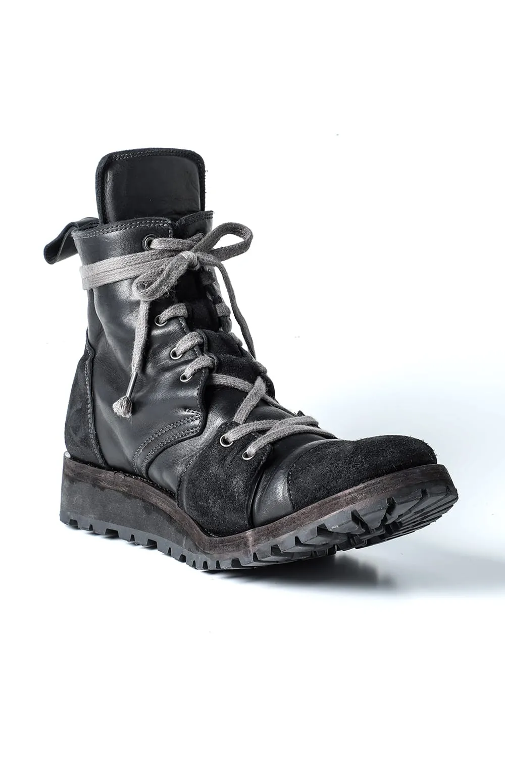 Horse Leather Lace-Up Sneaker Boots   Black