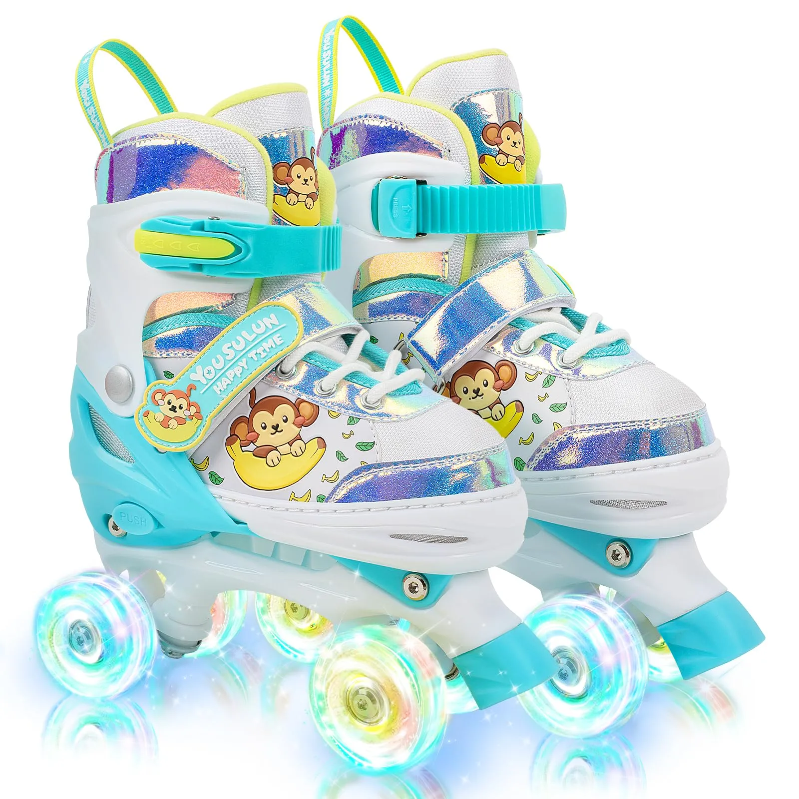 Kids Roller Skates with Light up Wheels 4 Sizes Adjustable Fun Illuminating Roller Skates for Toddler Kids Beginners Outdoor Skating with Hard-Shell Ankle Support (Blue, Large-(4Y-7Y))