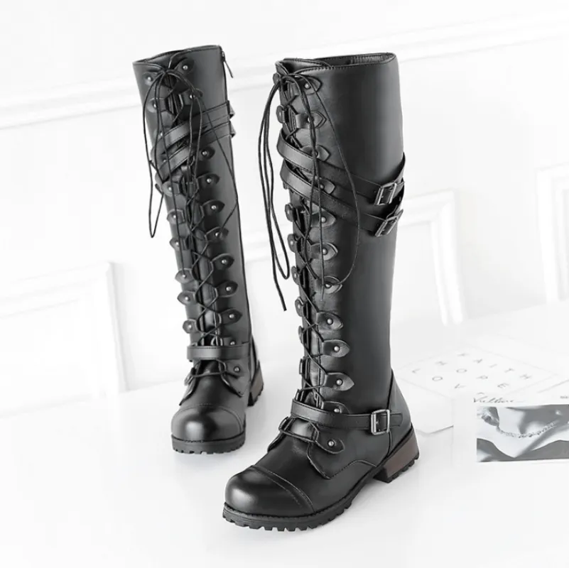 Low Heel Lace Up Flat Zipper Boots
